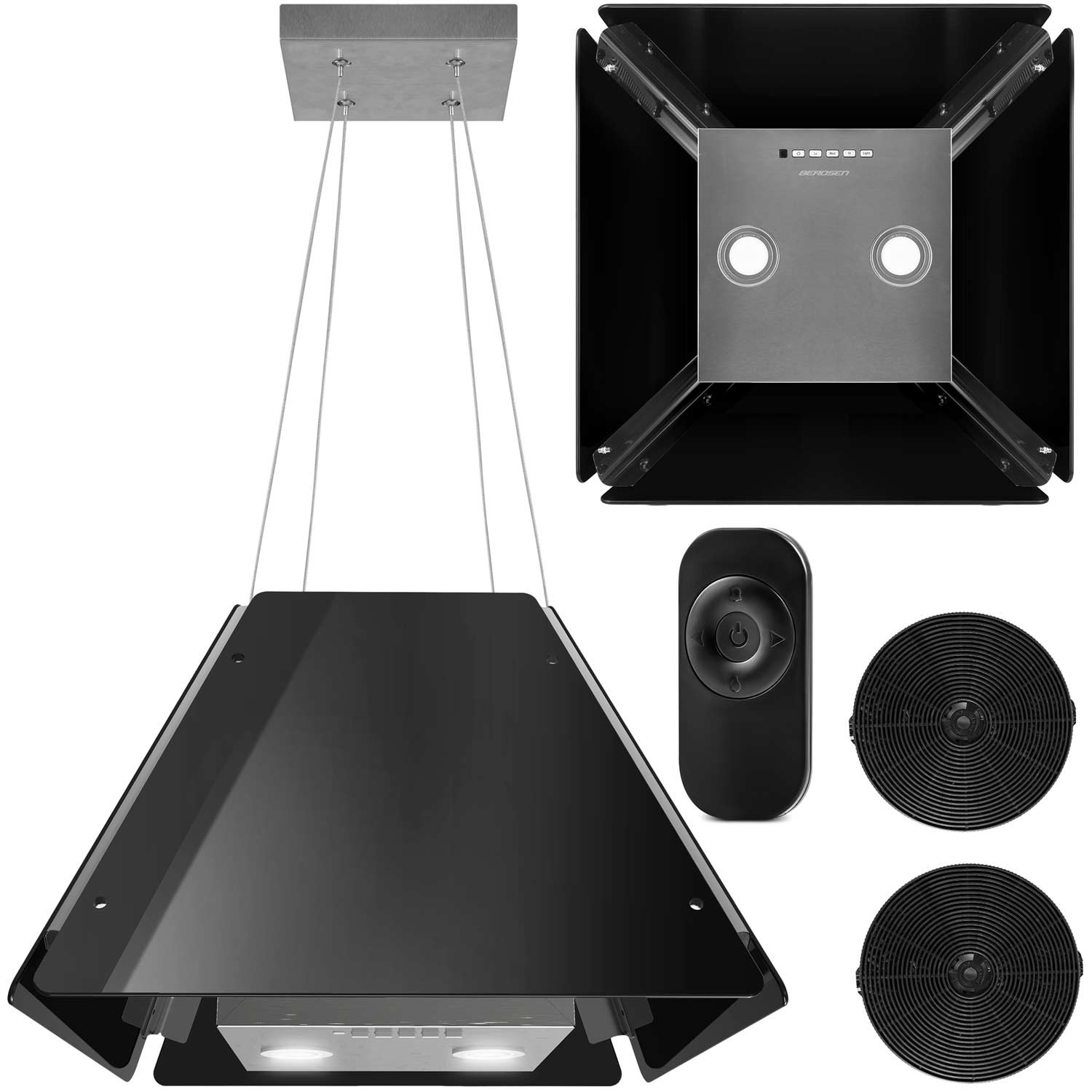 Klaasist köögikubu rippuv 60cm must BT-222