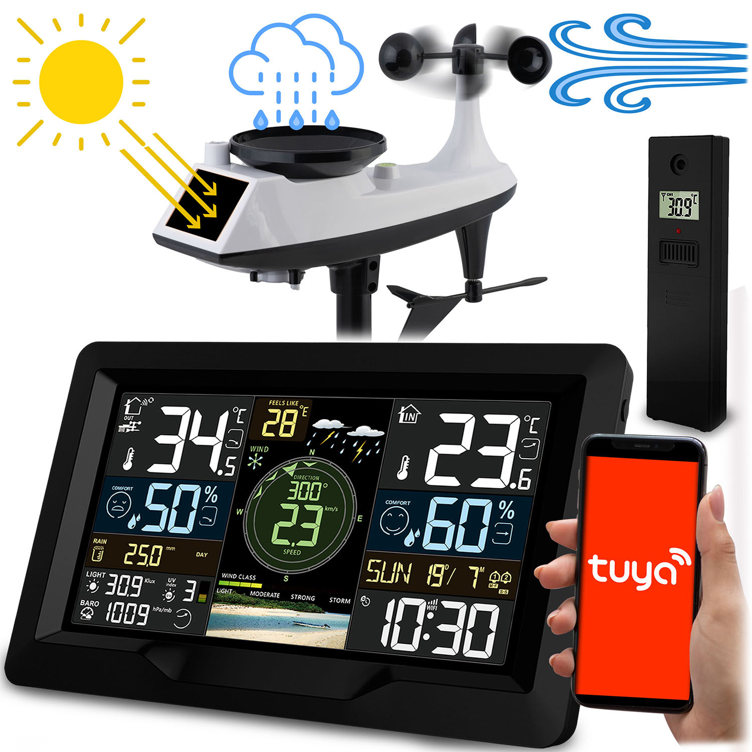 Ilmajaam tuule- ja vihmasensoriga BD-914 must