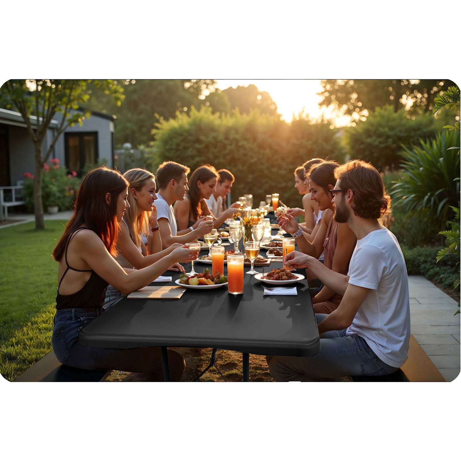 Kokkupandav aia toitlustuslaud 244 cm Plonos must - Image 7