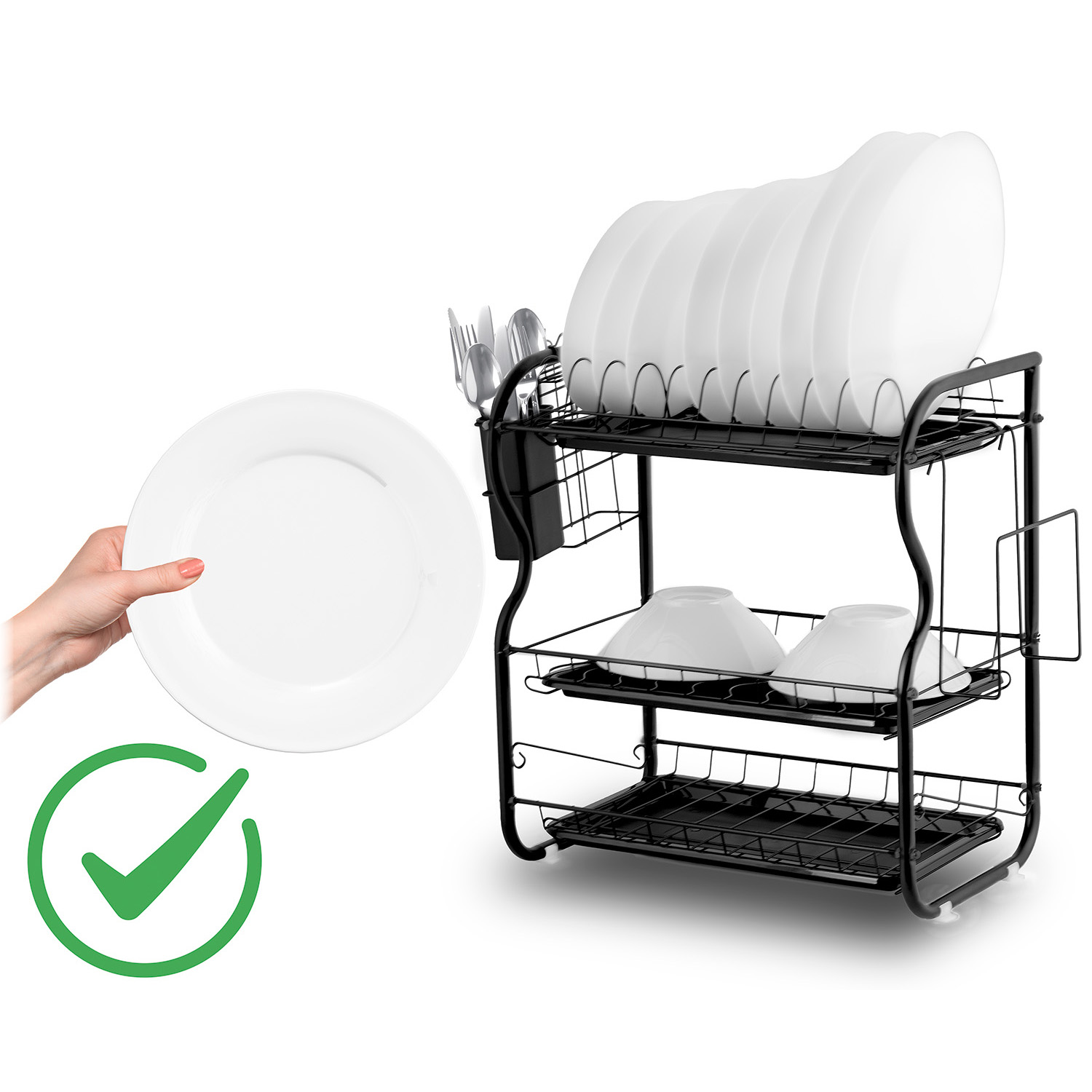 Kolmetasandiline nõudekuivatusrest MS-603 Massido must - Image 5