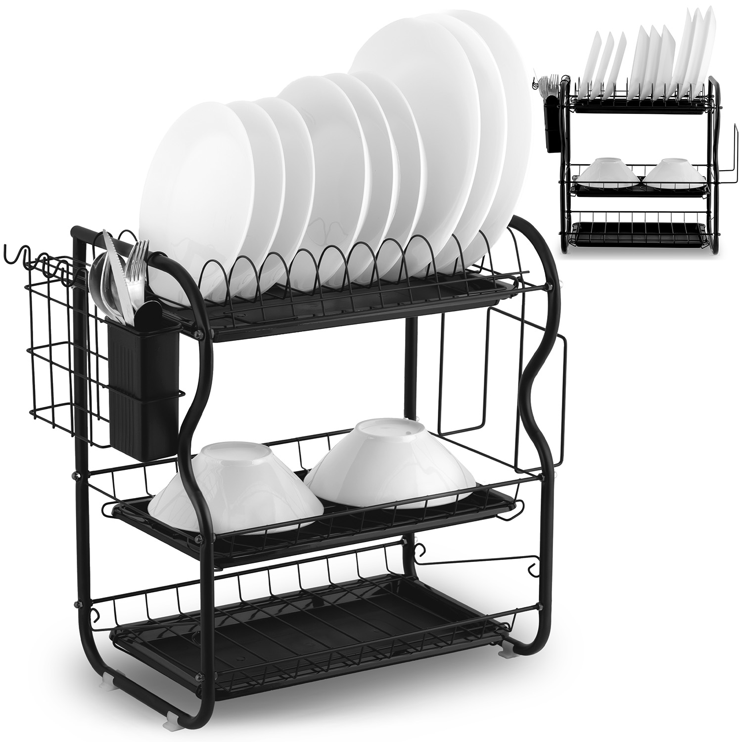 Kolmetasandiline nõudekuivatusrest MS-603 Massido must