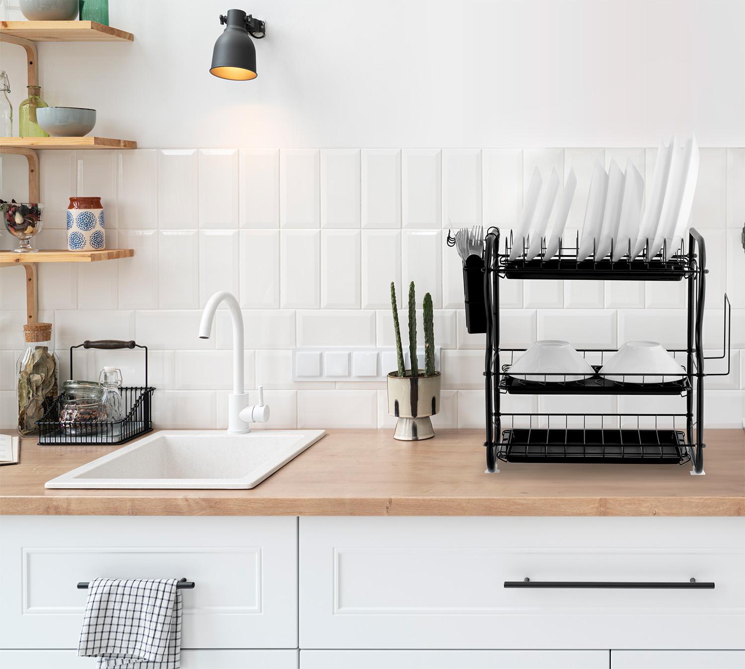 Kolmetasandiline nõudekuivatusrest MS-603 Massido must - Image 7