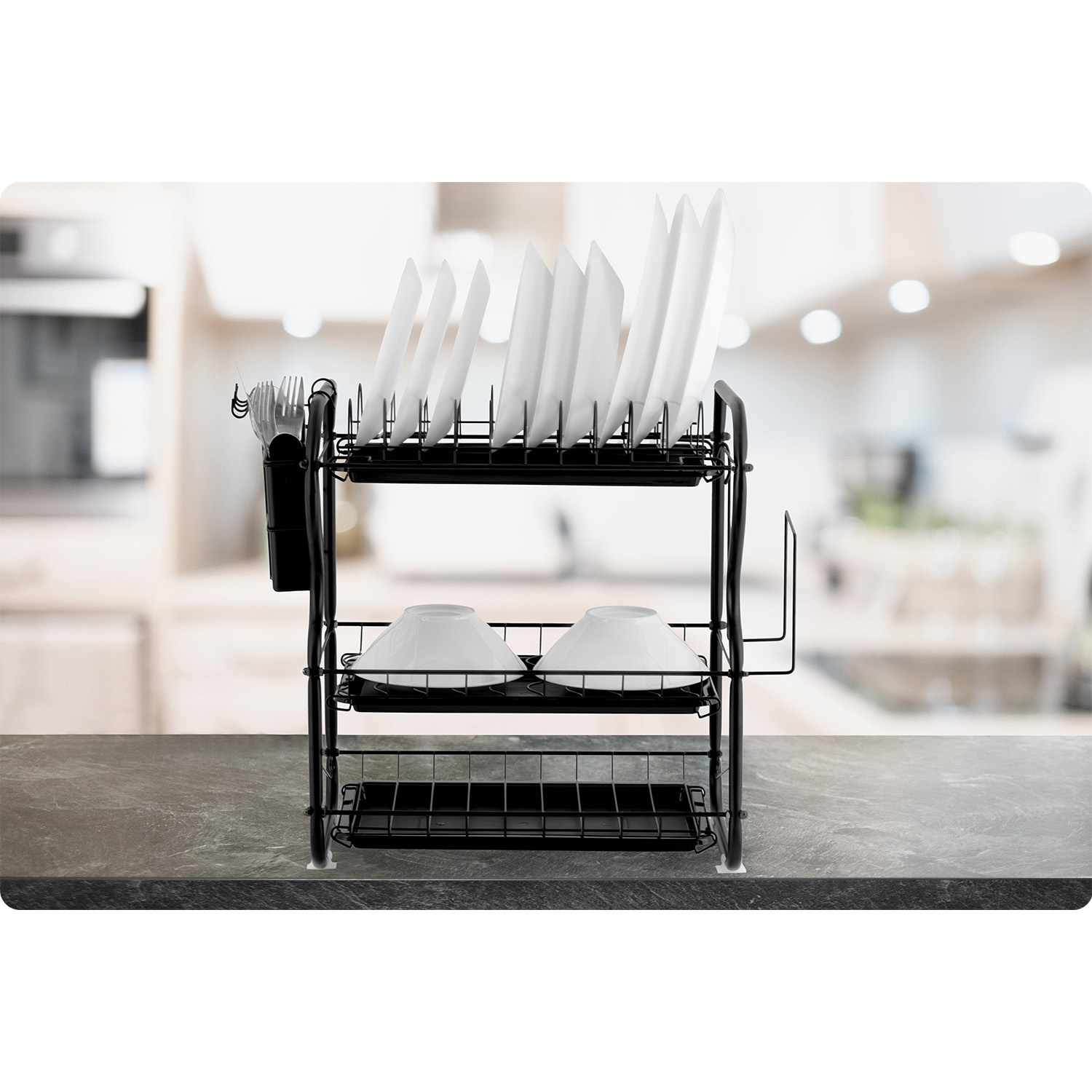 Kolmetasandiline nõudekuivatusrest MS-603 Massido must - Image 8