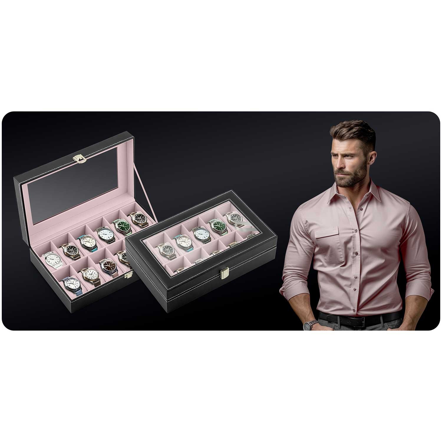 Massido MS-710 must ja lõhekarva kellakarp 12 käekellale - Image 7