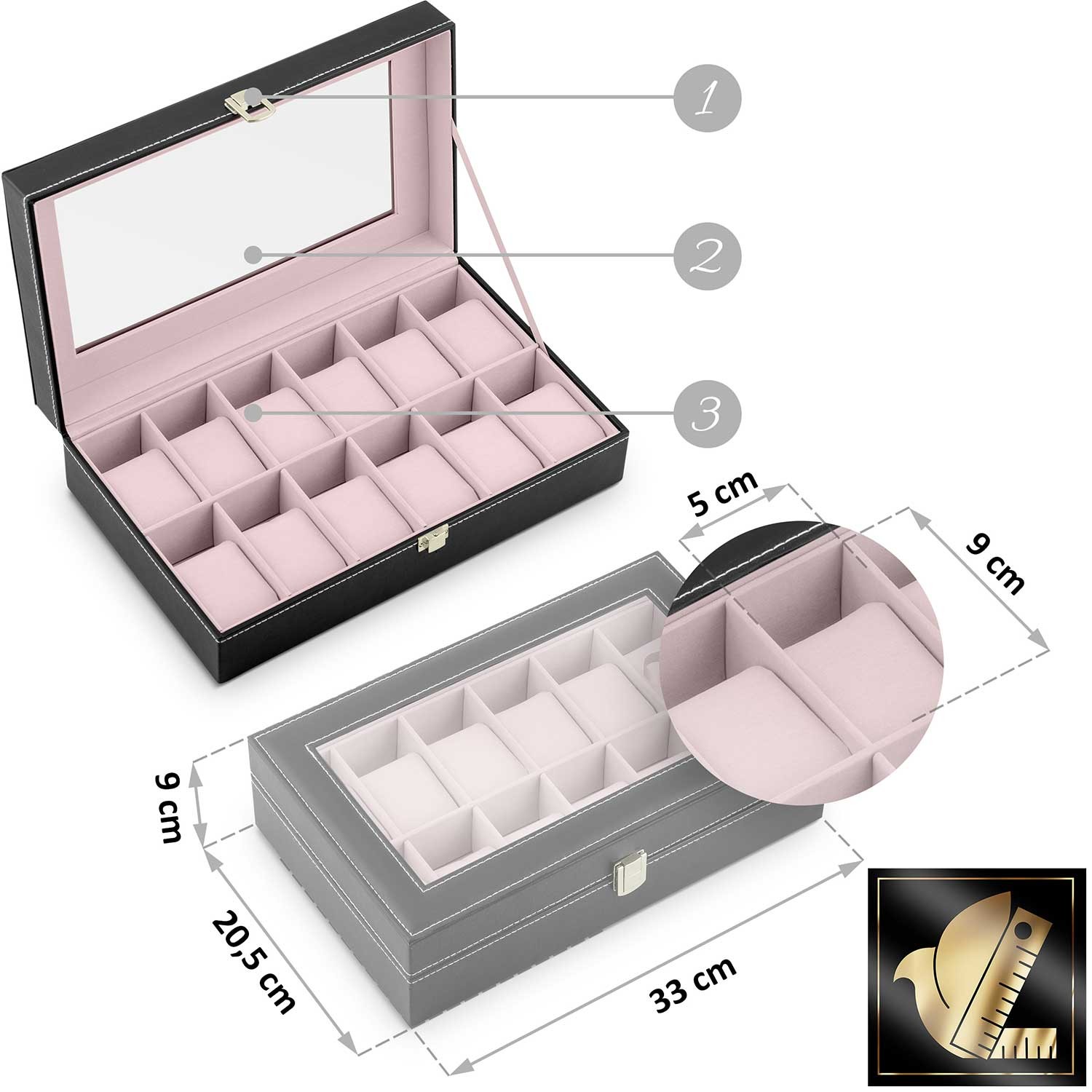 Massido MS-710 must ja lõhekarva kellakarp 12 käekellale - Image 8