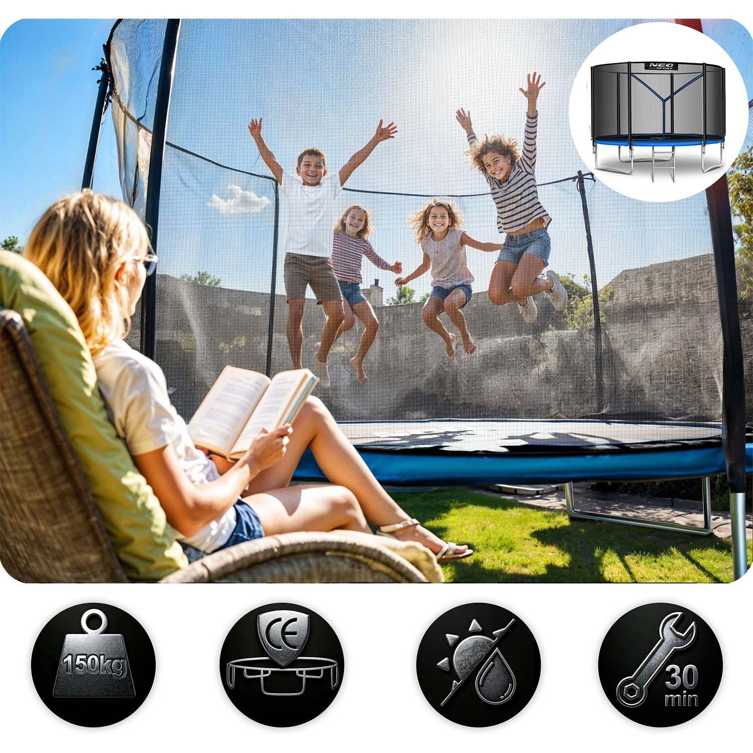 10 jala / 312 cm aiabatuut õuevõrgu ja redeliga Neo-Sport - Image 7