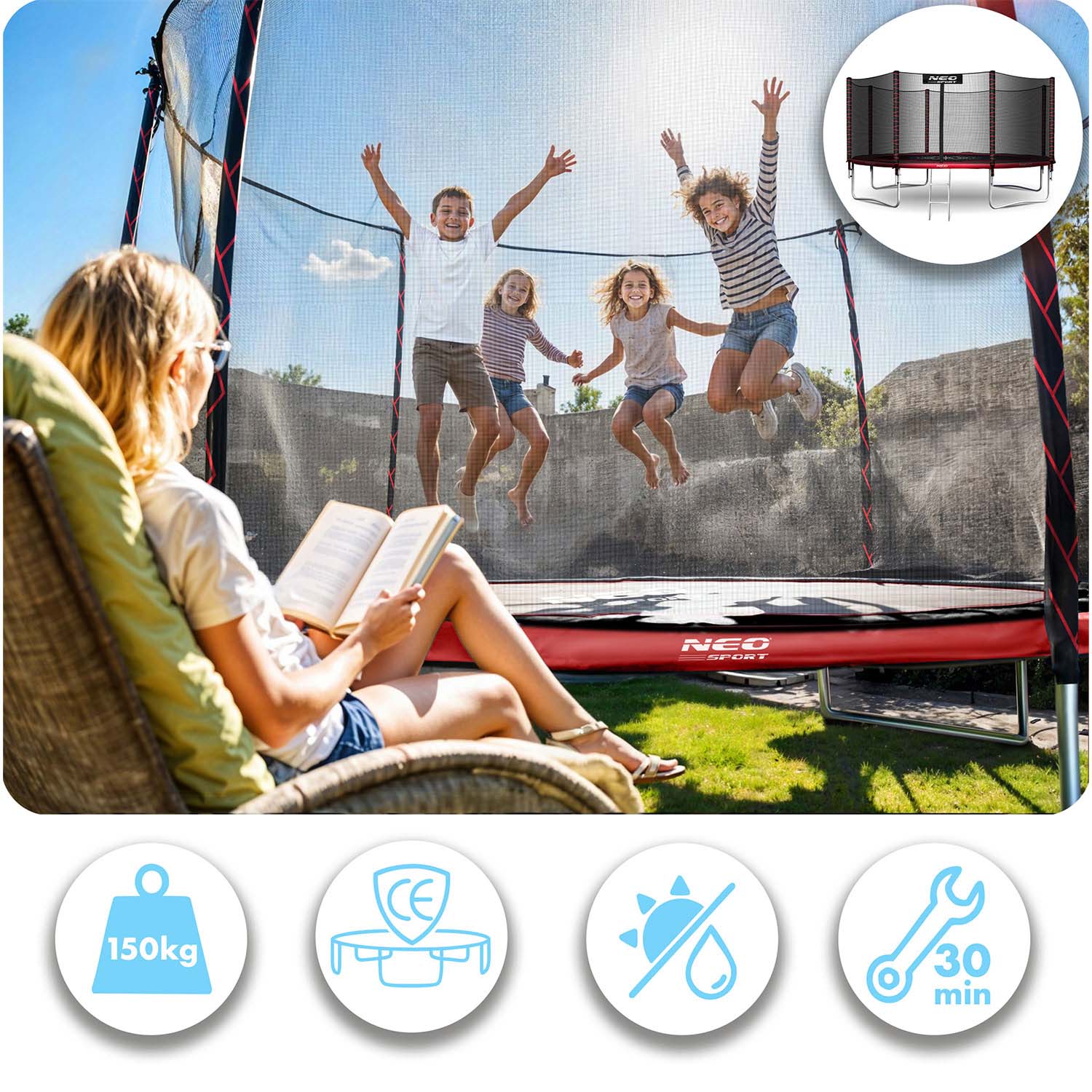 12 jala / 374 cm aiabauti õuevõrgu ja redeliga Neo-Sport - Image 7