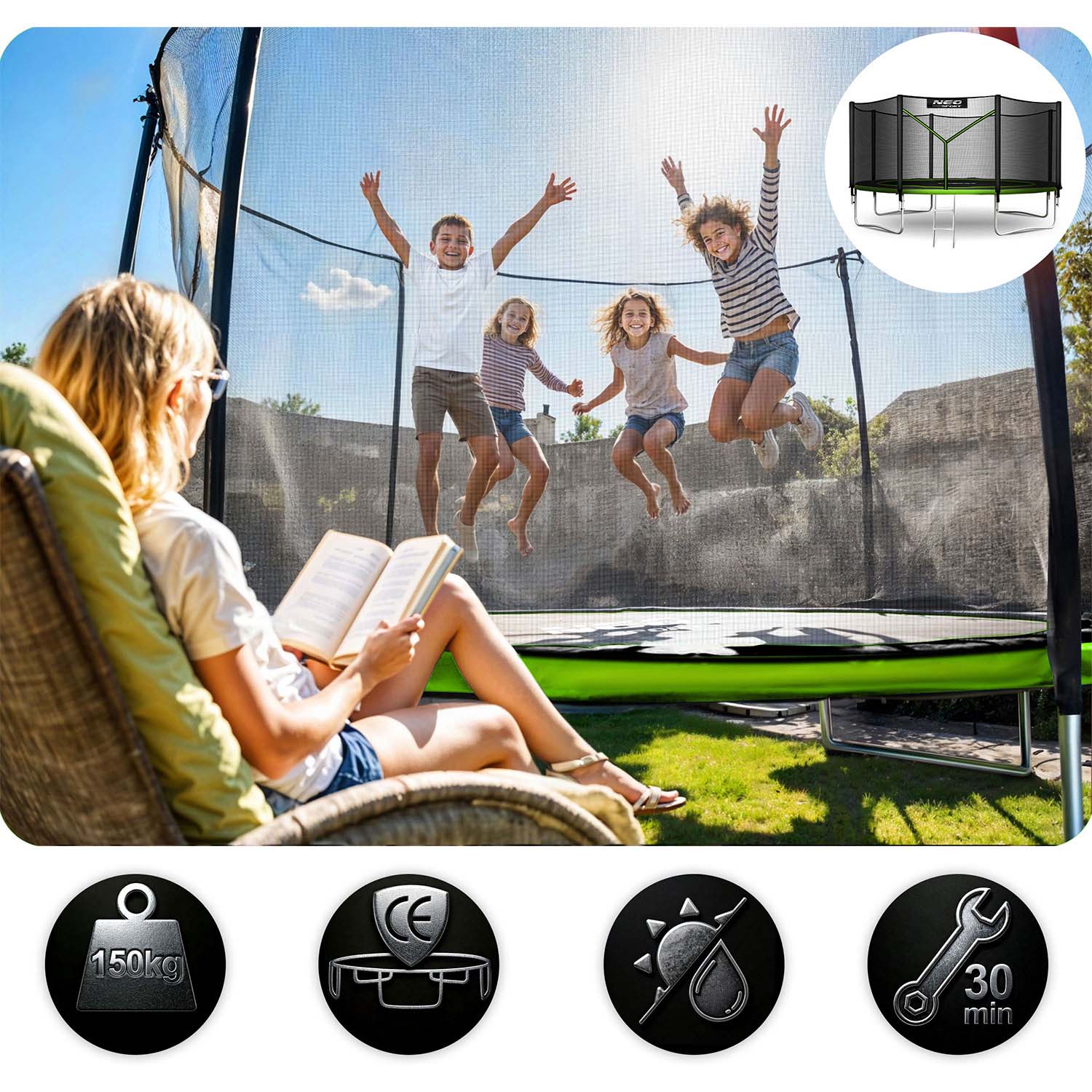 12 jala / 374 cm aiabauti õuevõrgu ja redeliga Neo-Sport - Image 9