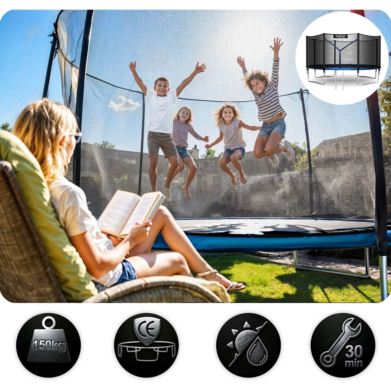 15 jala / 465 cm aiabauti õuevõrgu ja redeliga Neo-Sport - Image 8