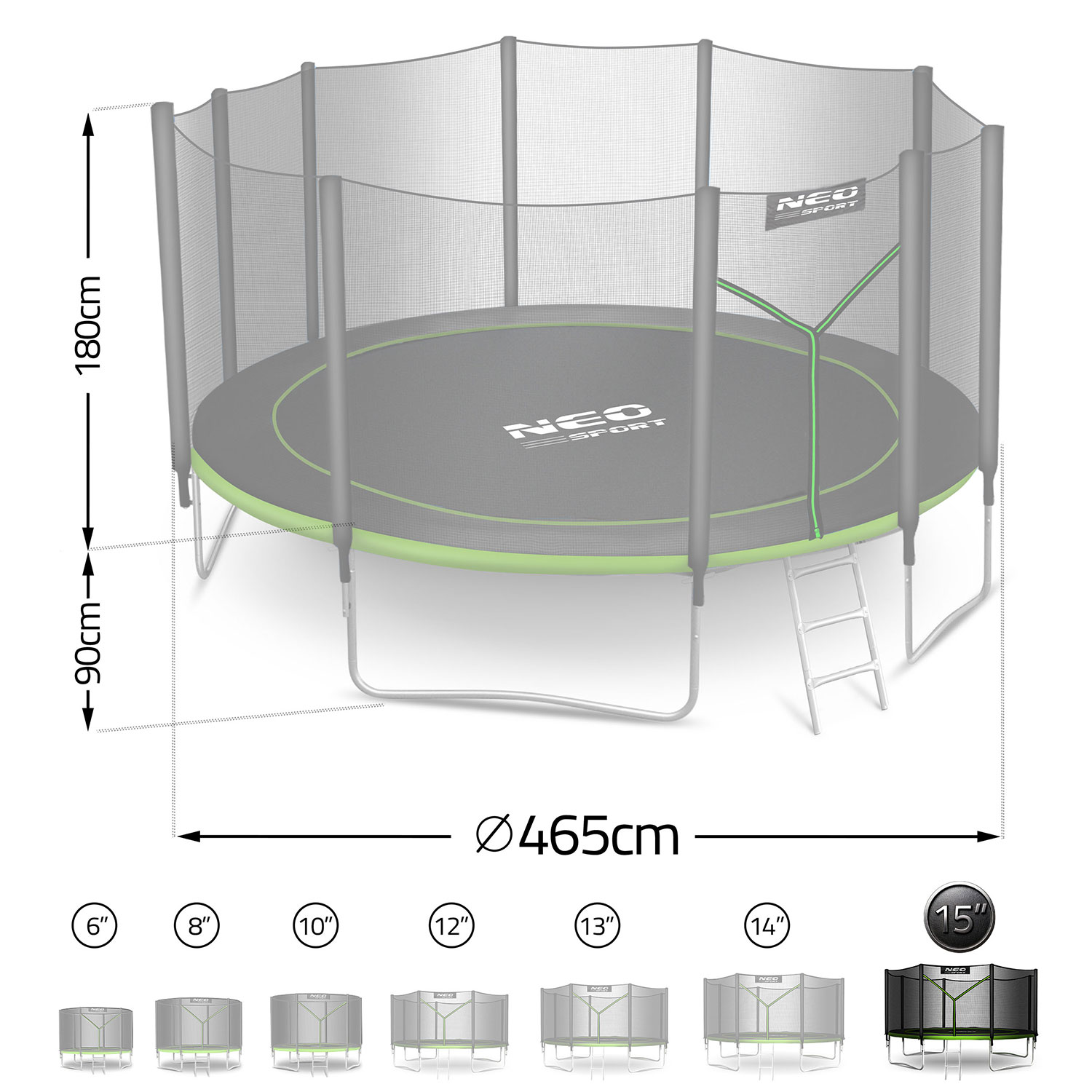 15 jala / 465 cm aiabauti õuevõrgu ja redeliga Neo-Sport - Image 7