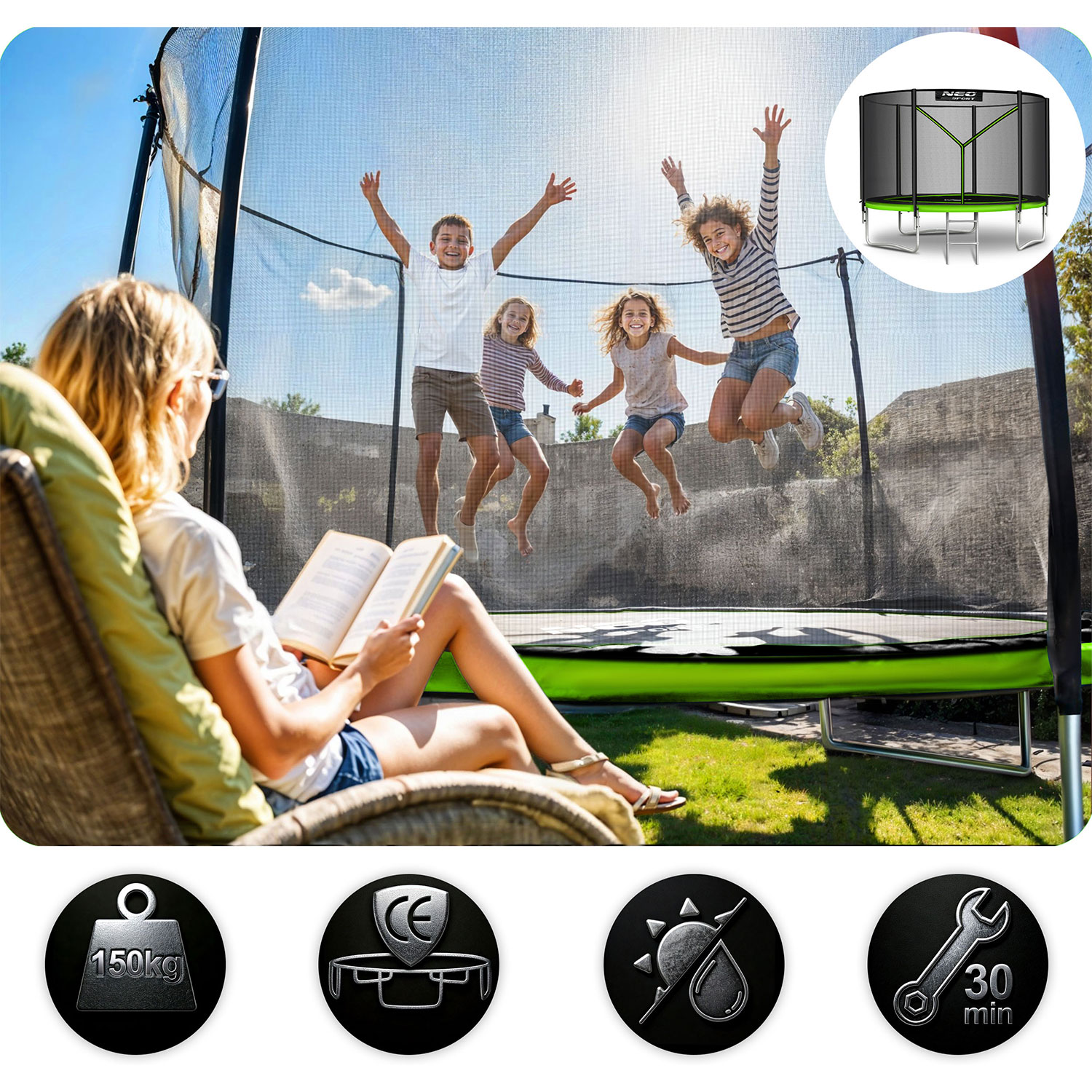 183 cm pikkune aiabauti õuevõrgu ja redeliga Neo-Sport - Image 6