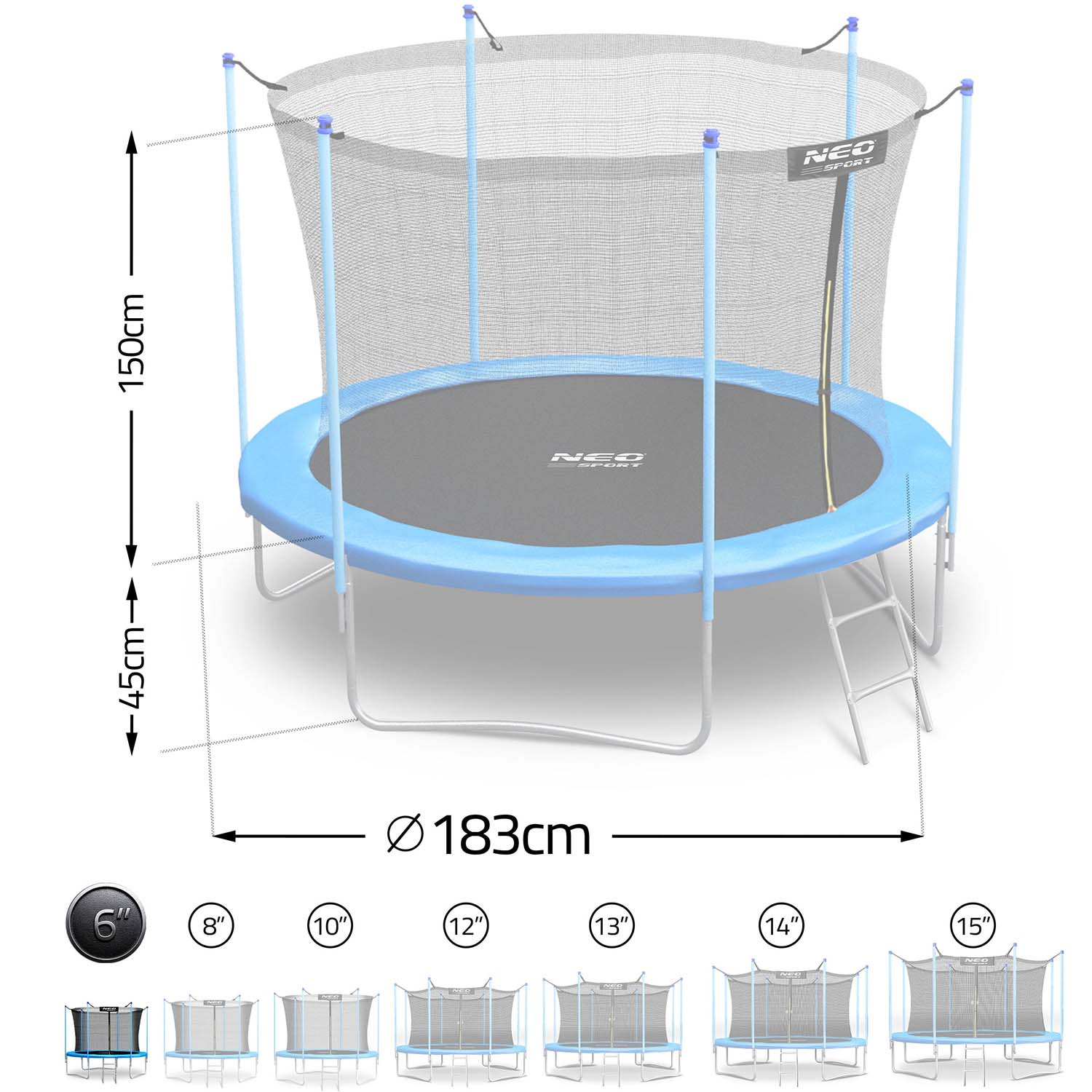 183 cm pikkune aiabauti sisevõrgu ja redeliga Neo-Sport - Image 6