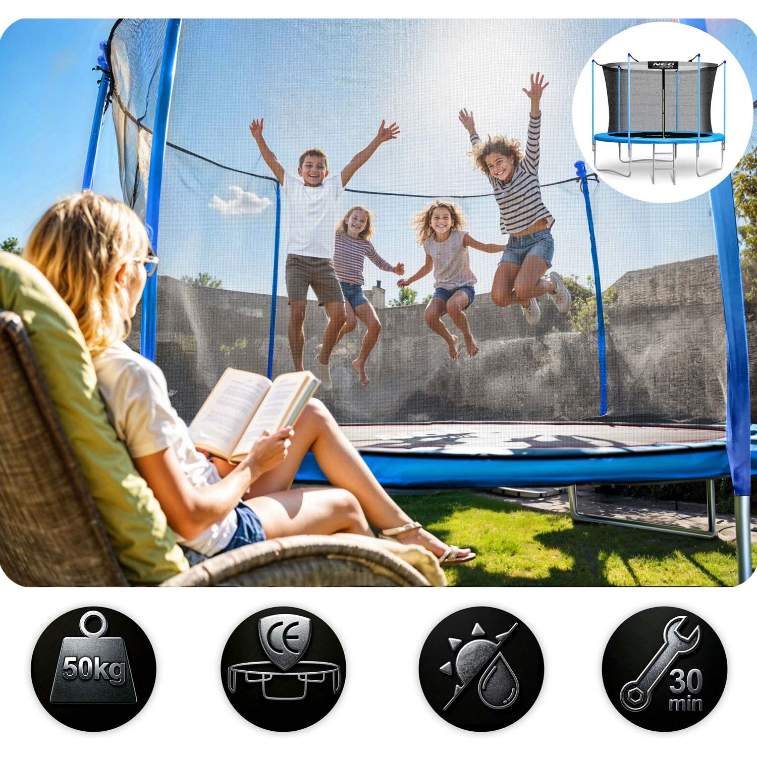 183 cm pikkune aiabauti sisevõrgu ja redeliga Neo-Sport - Image 8