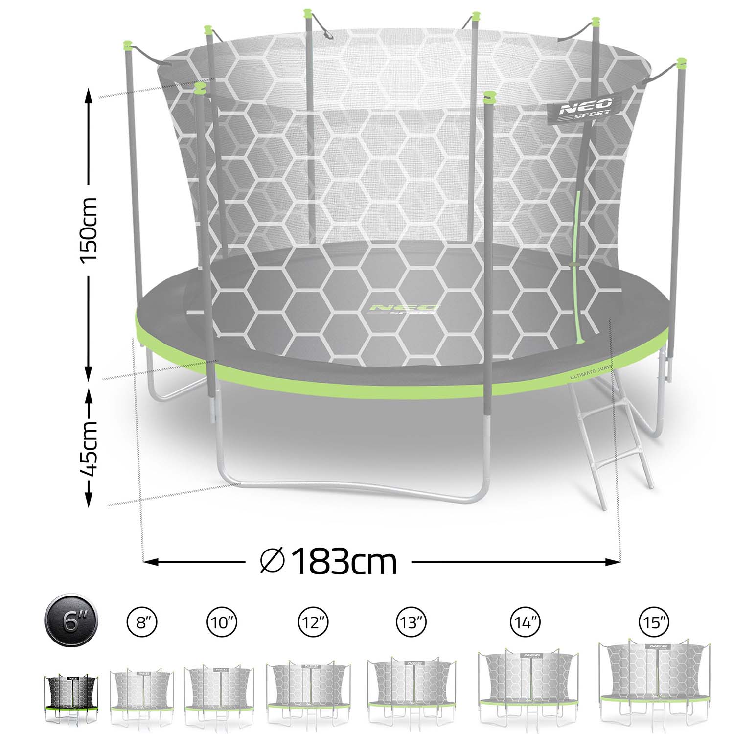 183 cm pikkune aiabauti sisevõrgu ja redeliga Neo-Sport - Image 6