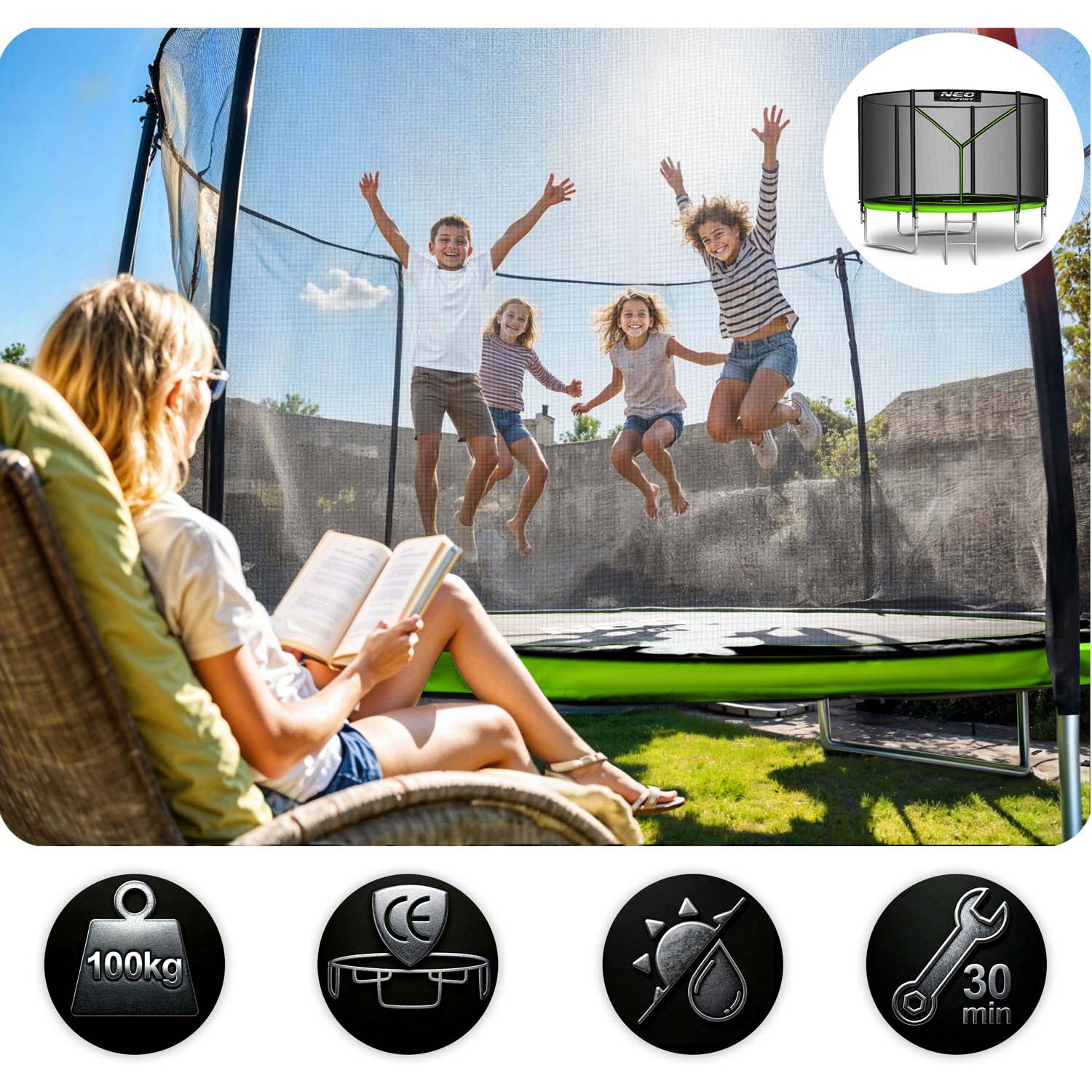 252 cm pikkune aiabauti õuevõrgu ja redeliga Neo-Sport - Image 7