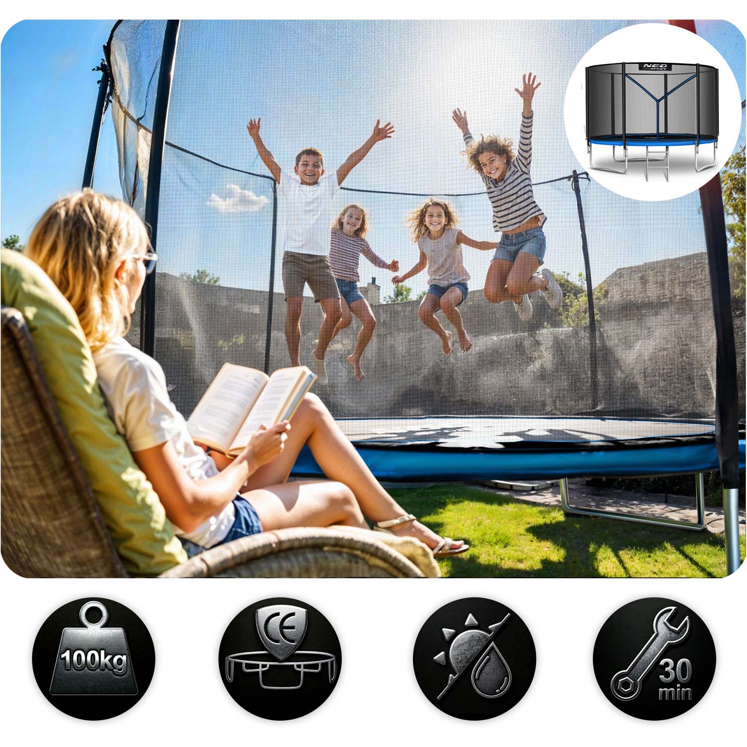 252 cm pikkune aiabauti õuevõrgu ja redeliga Neo-Sport - Image 7