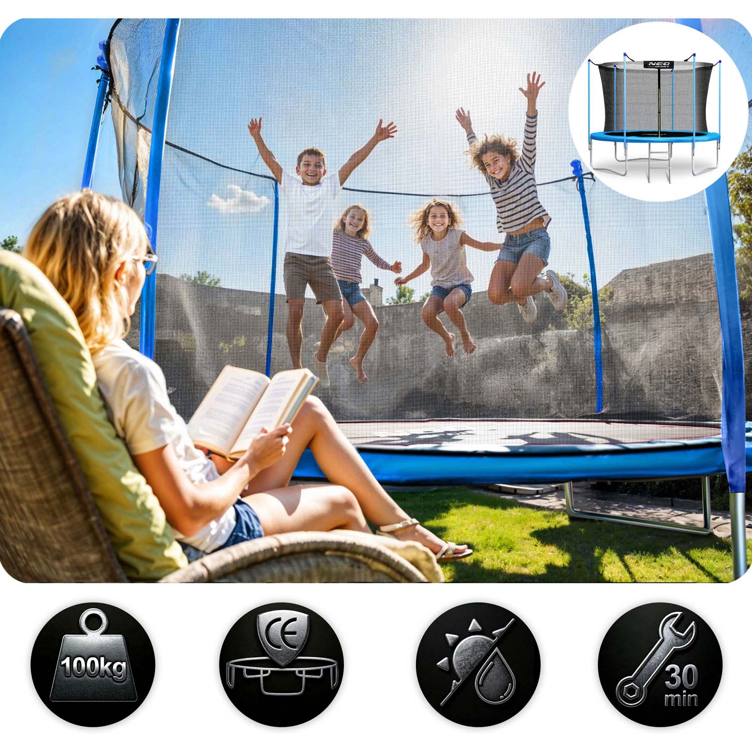 252 cm pikkune aiabauti sisevõrgu ja redeliga Neo-Sport - Image 8