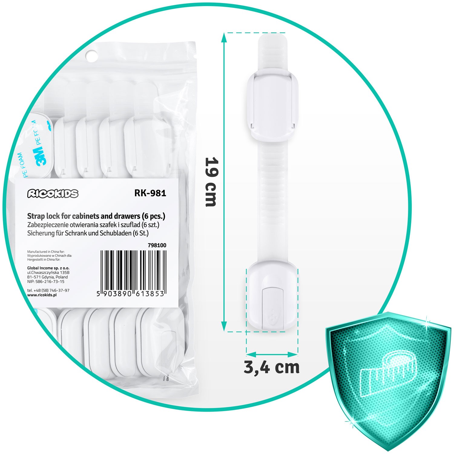 Ricokids 798100 kapi avamiskaitse 6 tk valge - Image 8