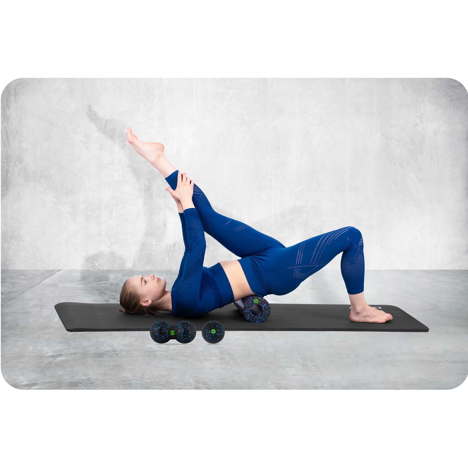Harjutusrull + pall + topeltmassaažipalli komplekt NS-998 must ja sinine - Image 4