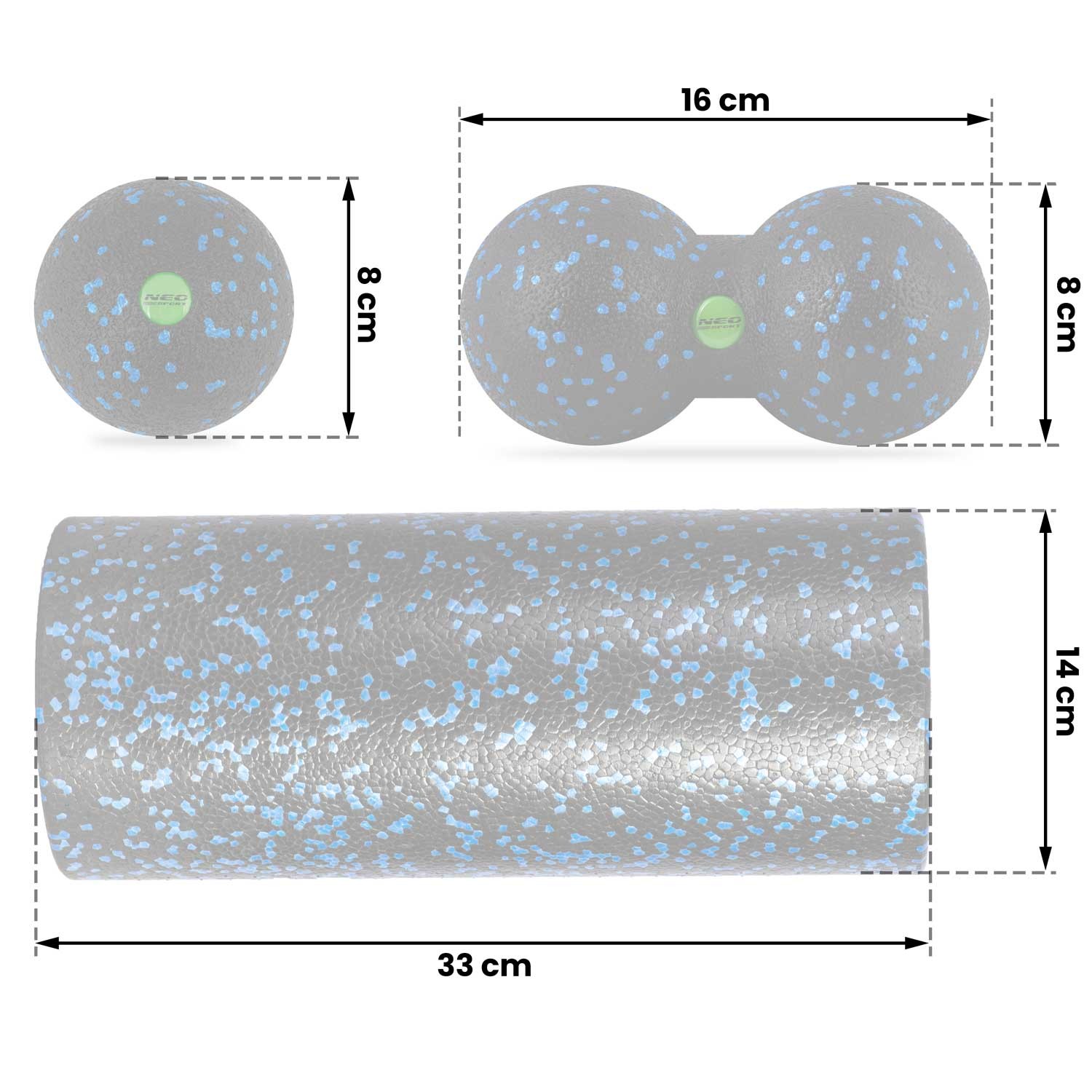 Harjutusrull + pall + topeltmassaažipalli komplekt NS-998 must ja sinine - Image 7